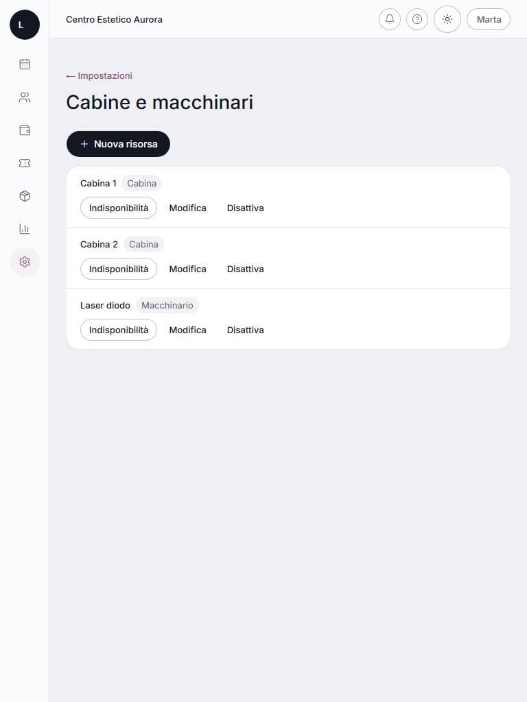 Più operatrici e receptionist su tablet: schermata di lumora con dati di esempio