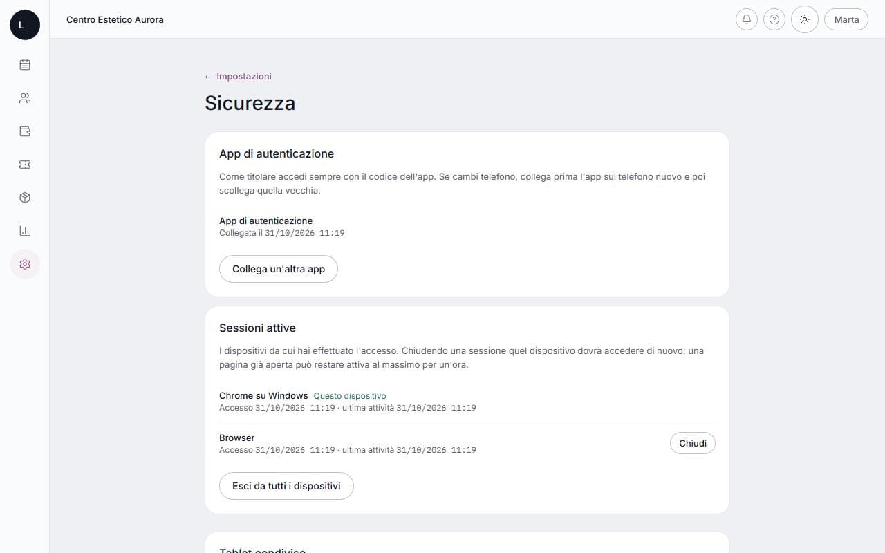 Sicurezza e privacy su computer: schermata di lumora con dati di esempio