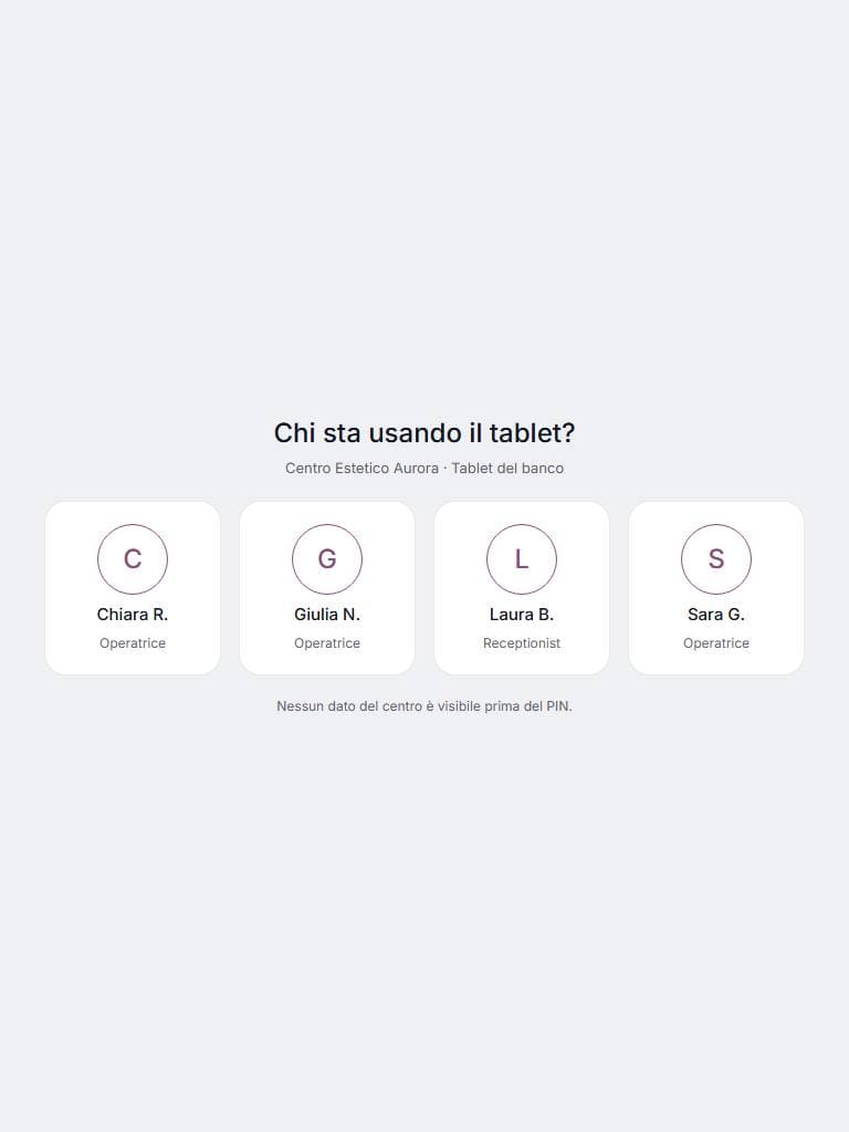 Tablet condiviso su tablet: schermata di lumora con dati di esempio