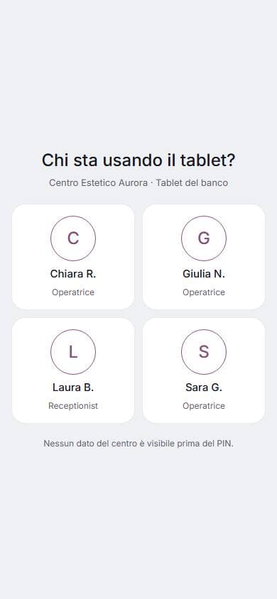 Tablet condiviso su telefono: schermata di lumora con dati di esempio
